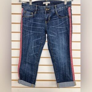 CAbi 327 Johnny Cropped Tux Denim Jeans with Red‎ Stripe 5 Pocket Women's Size 2